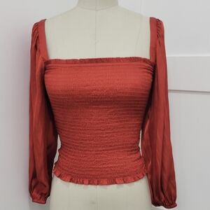 J.CREW Women's Square Neck Featherweight Satin Cropped Burnt Orange Top Size XS